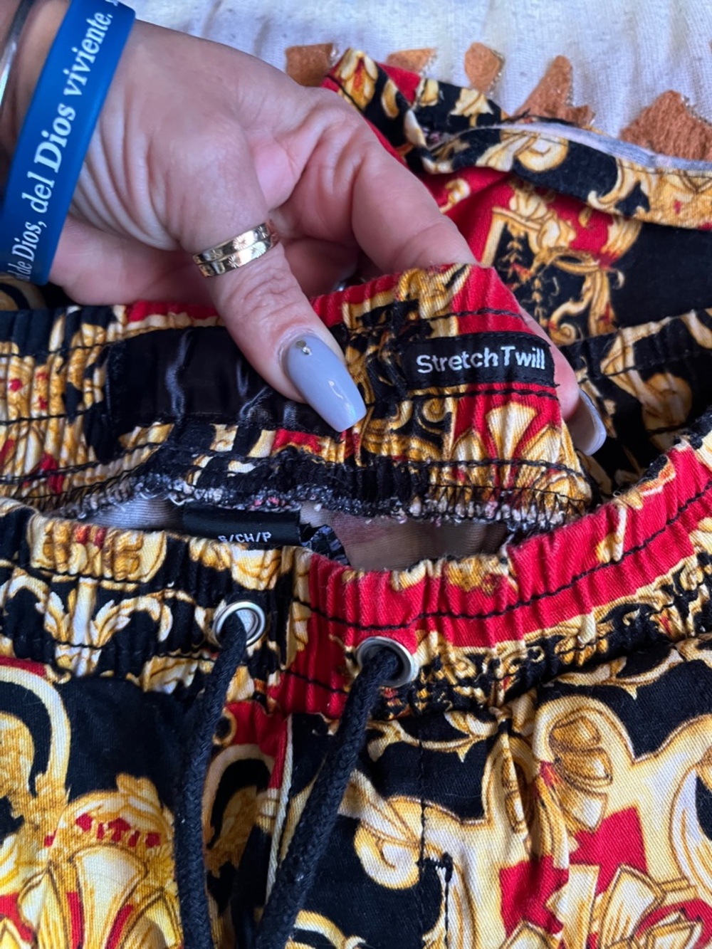 SHEIN Black, Red & Gold Baroque Drawstring Shorts